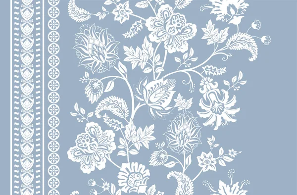 花のシームレスなパターン 国境インドの装飾用壁紙 テキスタイル ウェブ 背景のためのデザイン バティック インドネシア — ストックベクタ