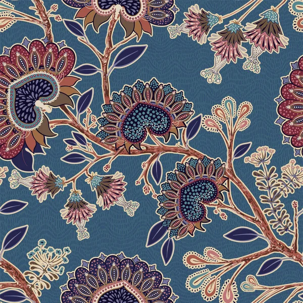 植物无缝图案 印度壁纸 纺织品 印刷品 背景设计 印度菊花分枝花 — 图库矢量图片#