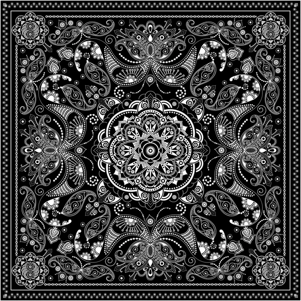 Quadrado ornamental preto e branco com elementos paisley —  Vetores de Stock