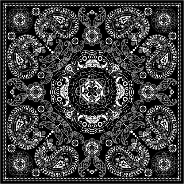 Black and white ornamental square with paisley elements