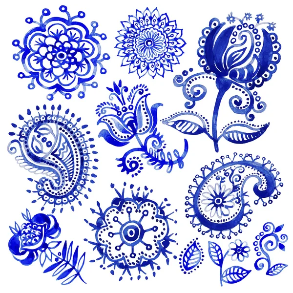 Suluboya vektör desen Paisley tarzı dizi