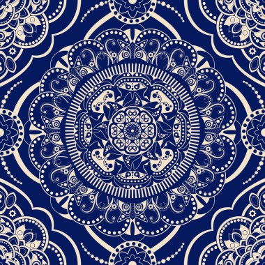 Süs seamless modeli. Mavi etnik süs arka plan