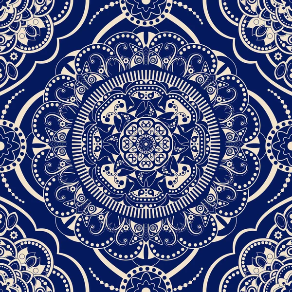 Patrón sin costura ornamental. Fondo ornamental étnico azul — Vector de stock