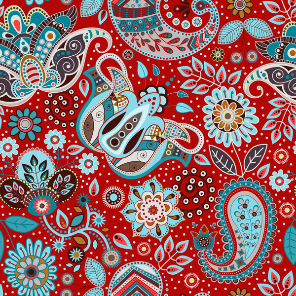 Paisley seamless pattern. Floral background in ethnic style