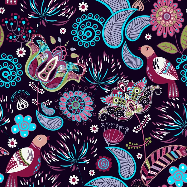 Floral seamless pattern with birds — Stock Vector