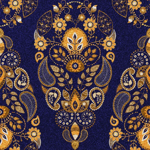 Padrão sem costura floral dourado e azul —  Vetores de Stock