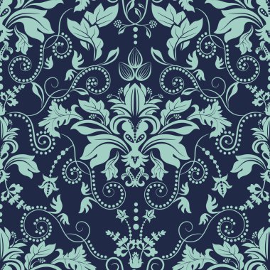 Vintage sorunsuz damask deseni. Koyu arka plan