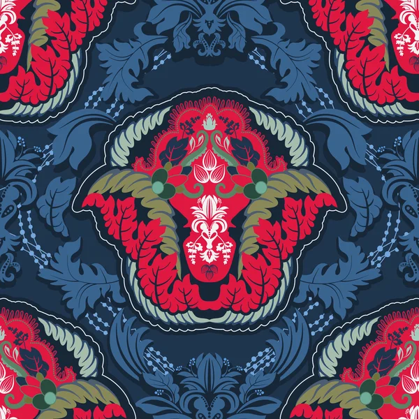 Bleu et rouge motif indien sans couture — Image vectorielle