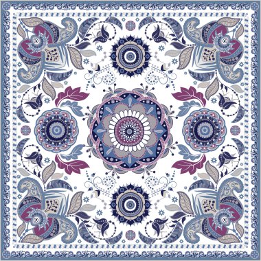 Tasarım kare cep, şal, tekstil için. Paisley çiçek desenli
