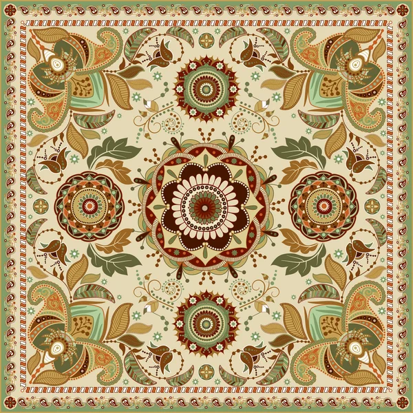 Diseño para bolsillo cuadrado, chal, textil. Patrón floral Paisley — Vector de stock