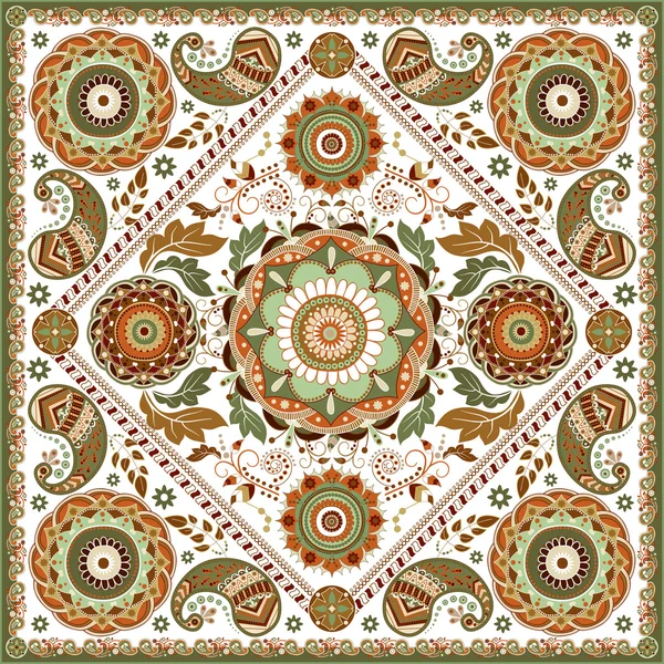Tasarım kare cep, şal, tekstil için. Paisley çiçek desenli — Stok Vektör