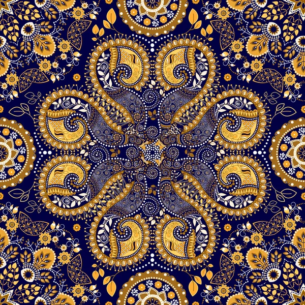 Bleu motif indien sans couture — Image vectorielle