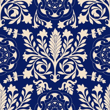 Vektör sorunsuz damask deseni, klasik walpapper, arka plan