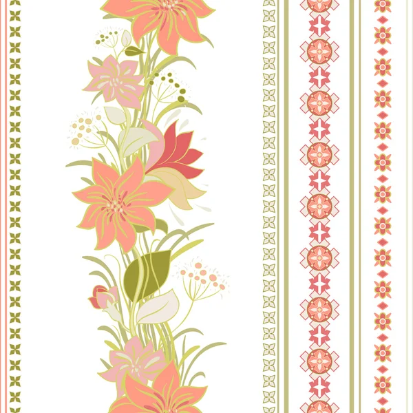 Patrón a rayas sin costuras. Papel pintado floral — Vector de stock