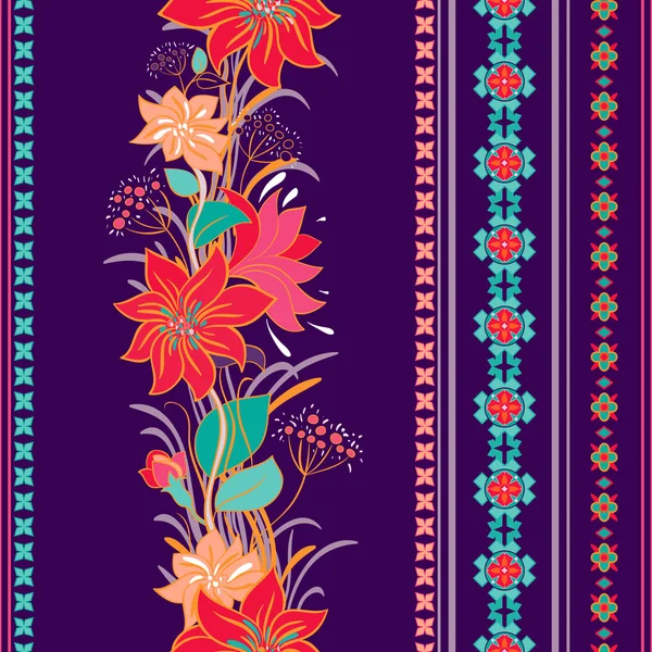 Gestreepte naadloze patroon. Bloemen wallpaper — Stockvector