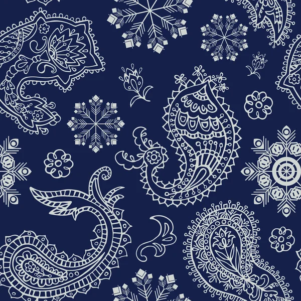 Seamless Christmas and Paisley pattern — Stock Vector