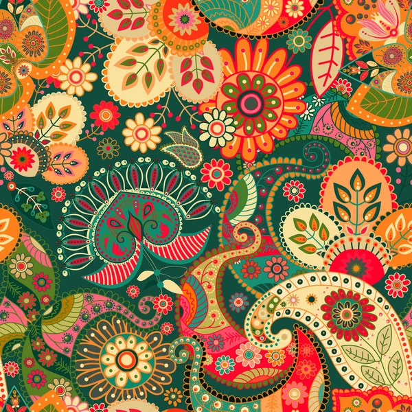 Naadloze Paisley achtergrond, floral patroon — Stockvector
