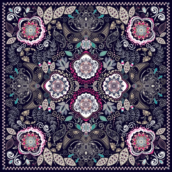 Modelul ornamental Paisley, design pentru pătrat de buzunar, textil, șal de mătase — Vector de stoc