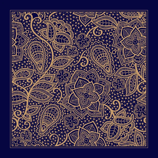 Design for square pocket, shawl, textile. Paisley floral pattern