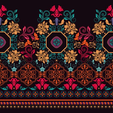 Parlak renkli çizgili çiçek desenli