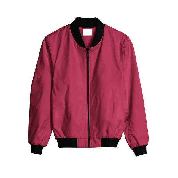 Uma Vista Frontal Bomber Jacket Mockup Cor Red Bud Para — Fotografia de Stock