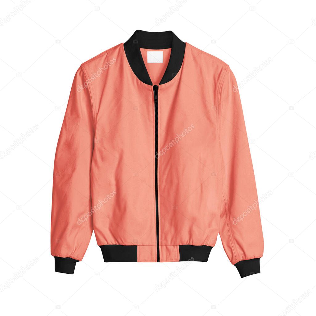 A Front View Bomber Jacket Mockup In Camellia Orange Color, for creating a gorgeous and believable Hoodie template