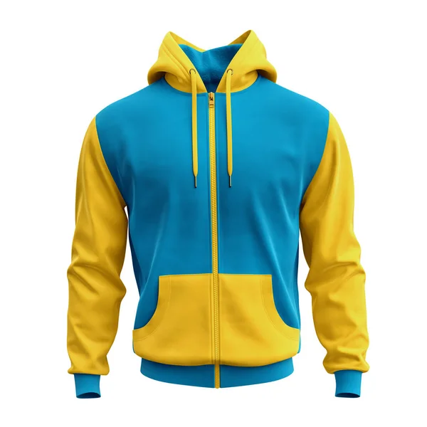 Front View Men Full Zipper Hoodie Mockup Blue Atoll Color — Stock Photo, Image