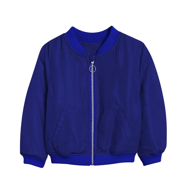 Pretty Kid Bomber Jacket Mockup Clematis Blue Color Modelo Branco — Fotografia de Stock
