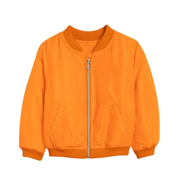 Pretty Kid Bomber Jacket Mockup Flame Orange Color Modelo Branco — Fotografia de Stock