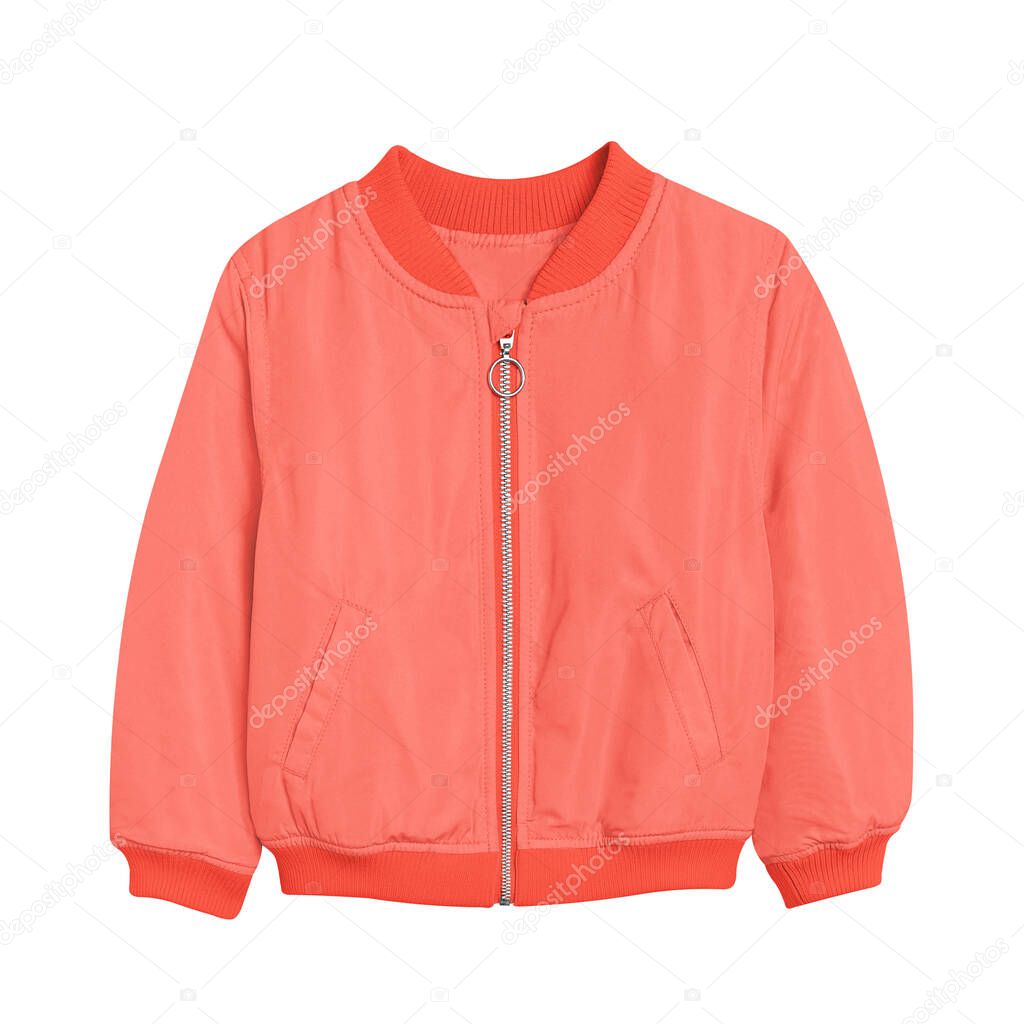 Pretty Kid's Bomber Jacket Mockup In Fusion Coral Color is a simple blank template and ready to use.