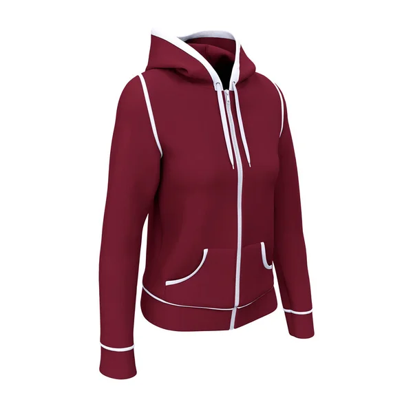 Una Vista Laterale Artistico Donne Zip Hoodie Mockup Colore Rosso — Foto Stock