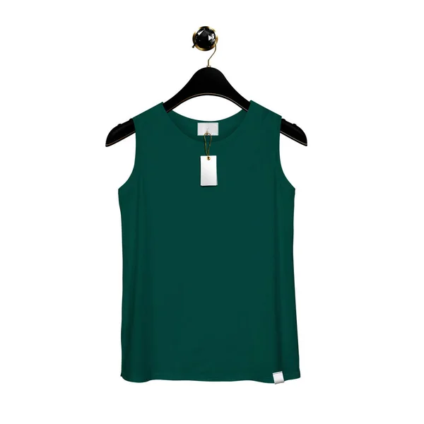 Front View Fancy Tank Top Mockup Alpine Green Color Hanger — Stock Photo, Image