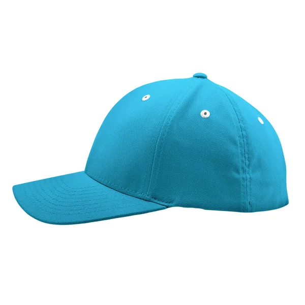 Sidovy Utmärkt Cap Mock Cyan Blue Color För Att Skapa — Stockfoto