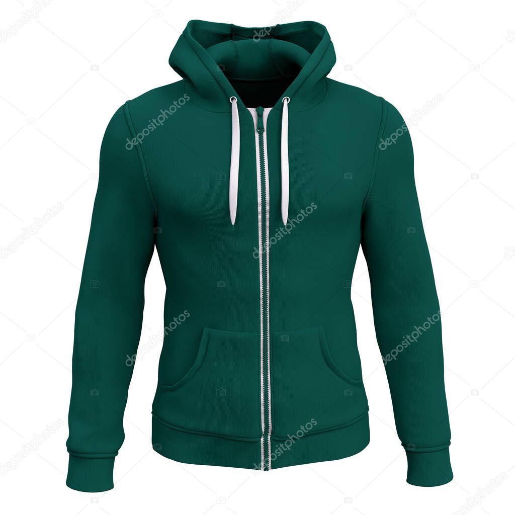 You do not need to be an expert if you use this Front View Amazing Men's Zip Up Hoodie Mockup In Cadmium Green Color