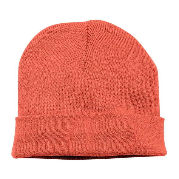 Plak Ontwerp Deze Pretty Beanie Mockup Camellia Oranje Kleur Producten — Stockfoto