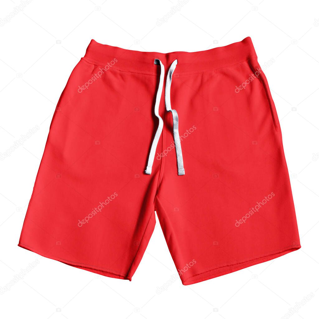 Visualize your designs with just a few clicks on this Front View Amazing Shorts Mockup In Flame Scarlet Color