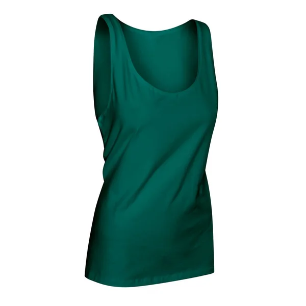 Using Side View Wonderful Girl Tank Top Alpine Green Color — Stock Photo, Image