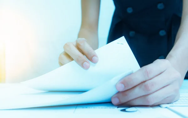 Businesswoman prepare and read data for discuss target on market