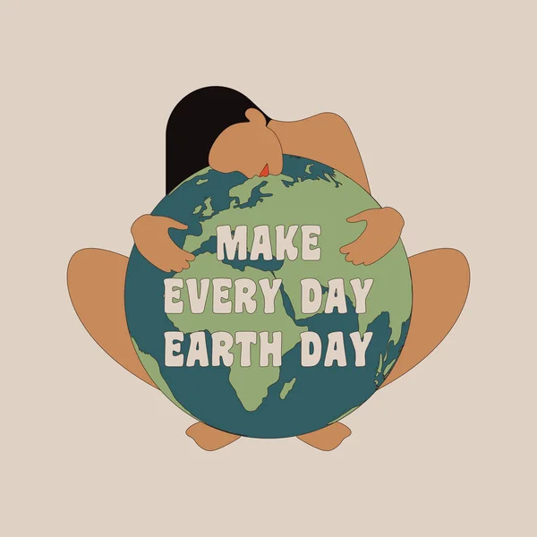 국제적 어머니 Mother Earth Day 지구를 껴안고 플래카드와 프린트를 그림입니다 — 스톡 벡터