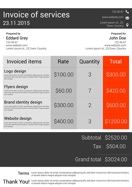 Customizable Invoice  template design — Stock Vector