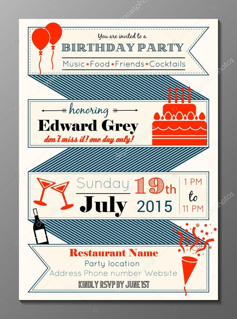Vintage birthday party invitation card Stock Vector Image by