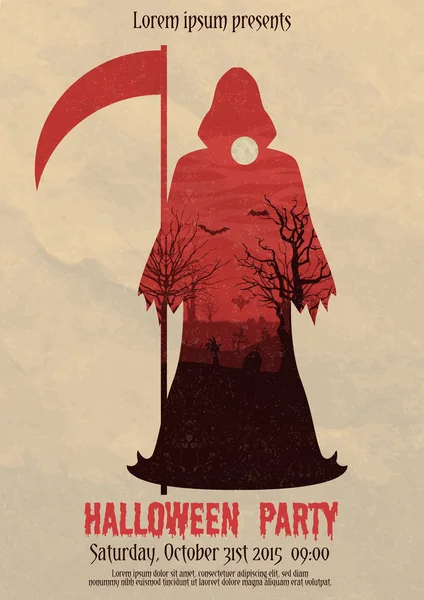 Vintage Halloween party death poster — Stock Vector