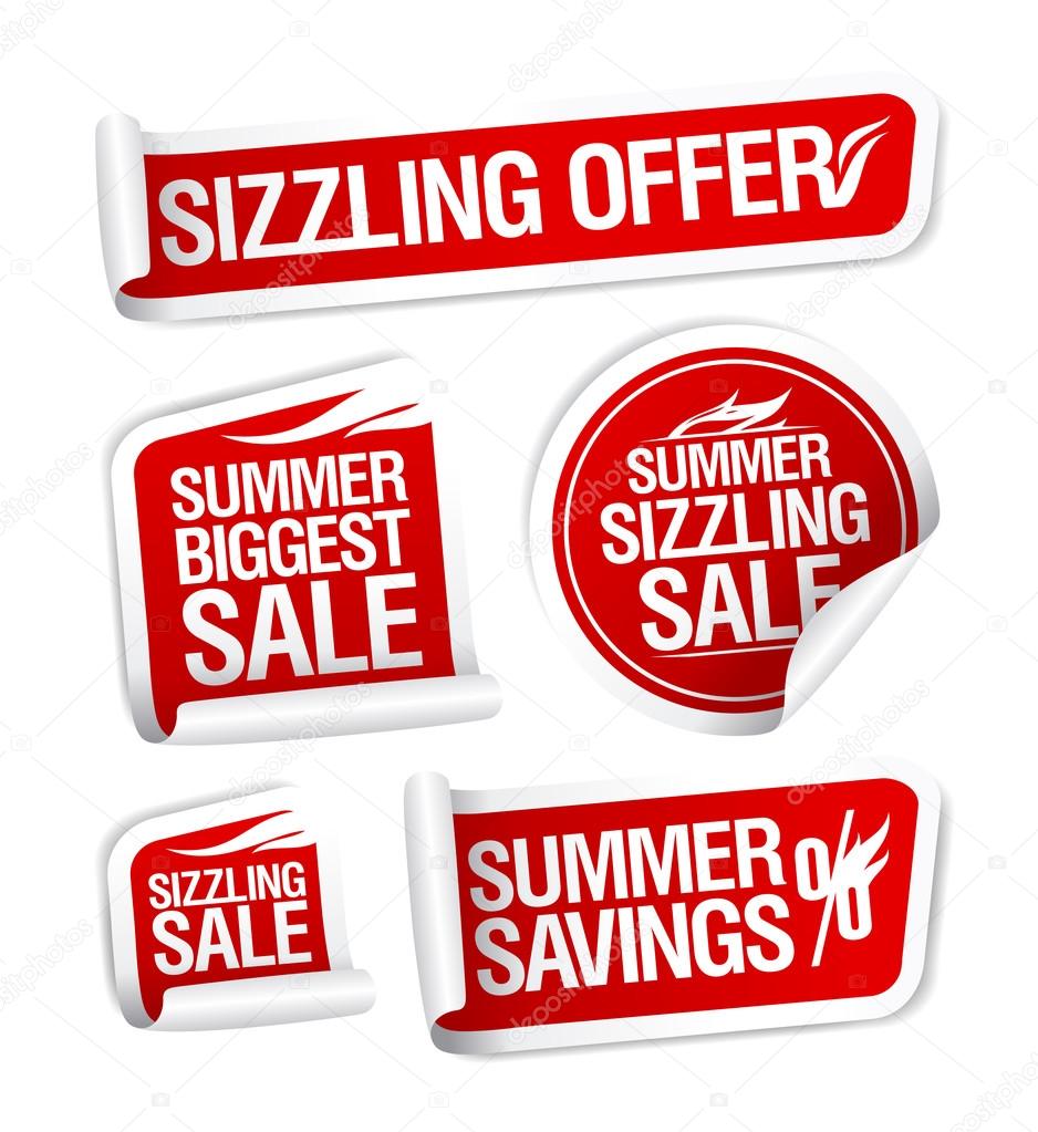 Sale and savings stickers set, Summer sizzling offers.