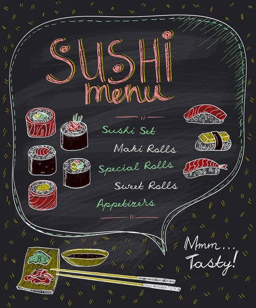 Design del menu Sushi su una lavagna — Vettoriale Stock