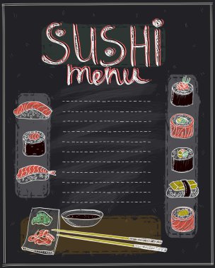Sushi menü listesi tasarımı tebeşir