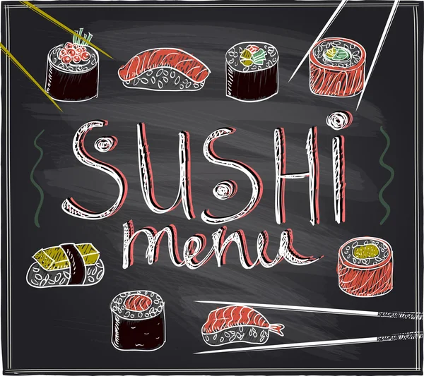 Sushi-Menü handgezeichnete Illustration — Stockvektor