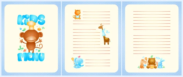 Diseño de la lista de menús para niños con portada y páginas para platos — Archivo Imágenes Vectoriales