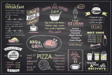 Menü listesi yazı tahtası tasarımı kafe ya da Restoran için tebeşir
