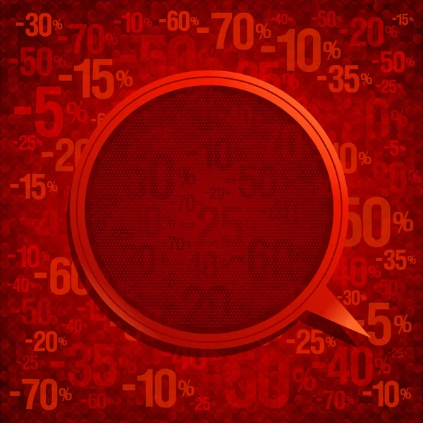 Rode mode tekstballon tegen rode achtergrond met procenten — Stockvector