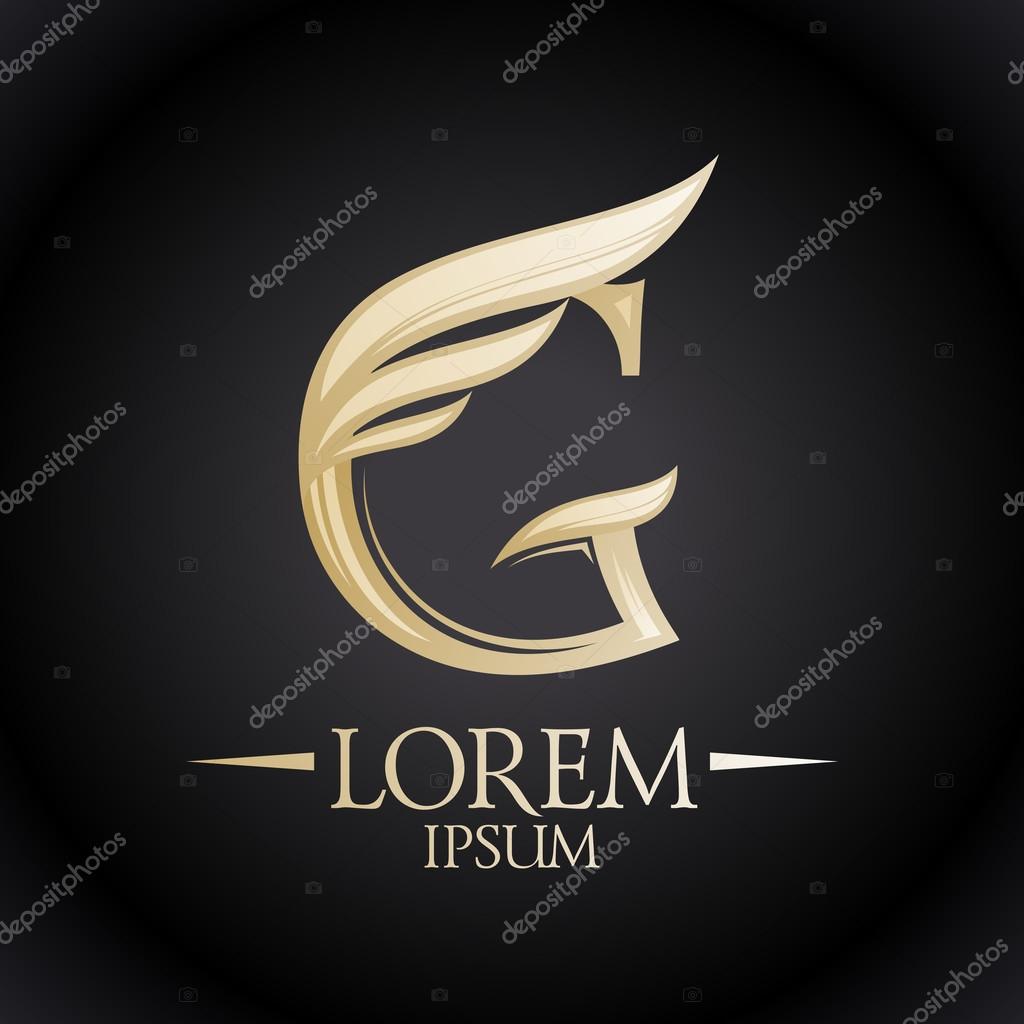 Expensive golden G letter logo with wing